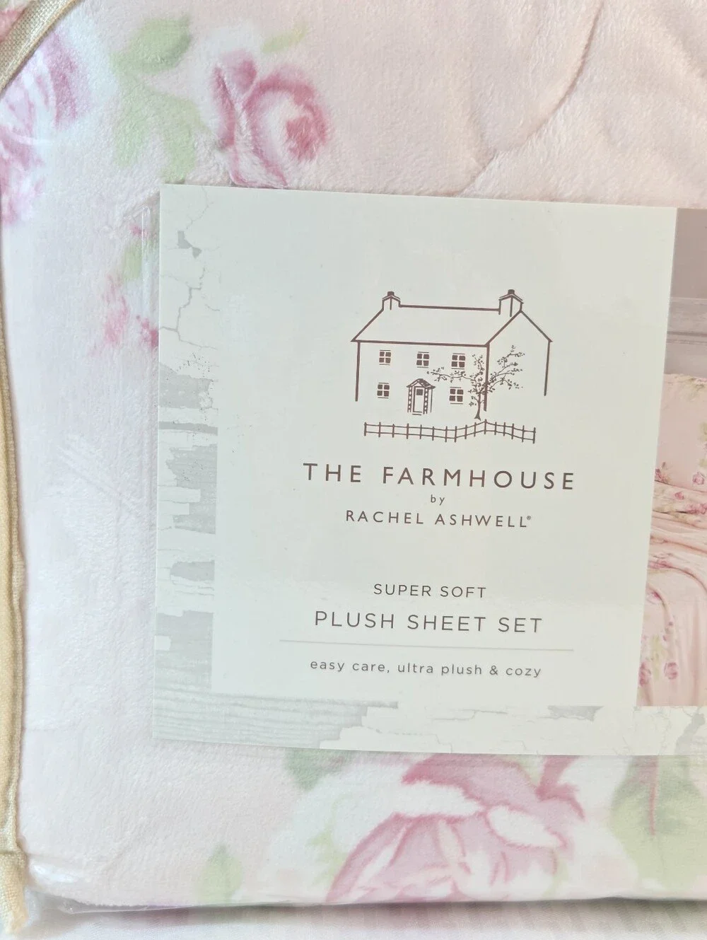 The Farmhouse Rachel Ashwell Ultra Plush QUEEN Sheet Set Pink Floral Rose